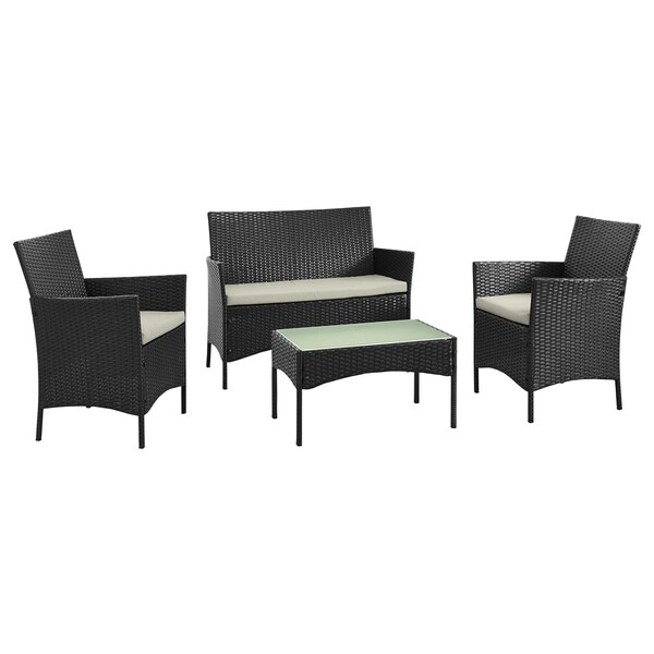 Manhattan Comfort Imperia Steel Rattan 4-Piece Patio Conversation Set with Cushions in Cream OD-CV008-CR - main